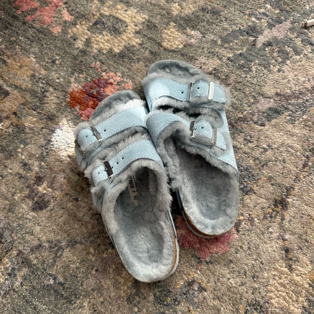 Blue Shearling Arizona Birkenstocks